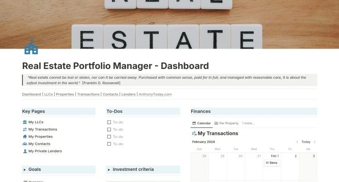 Real Estate Portfolio Management Dashboard | Notion Template